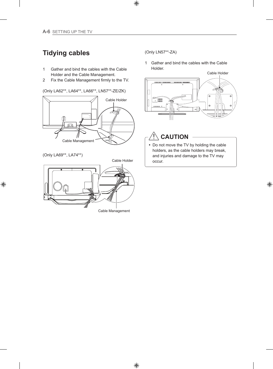 Tidying cables, Caution | LG 60LN575S User Manual | Page 9 / 555