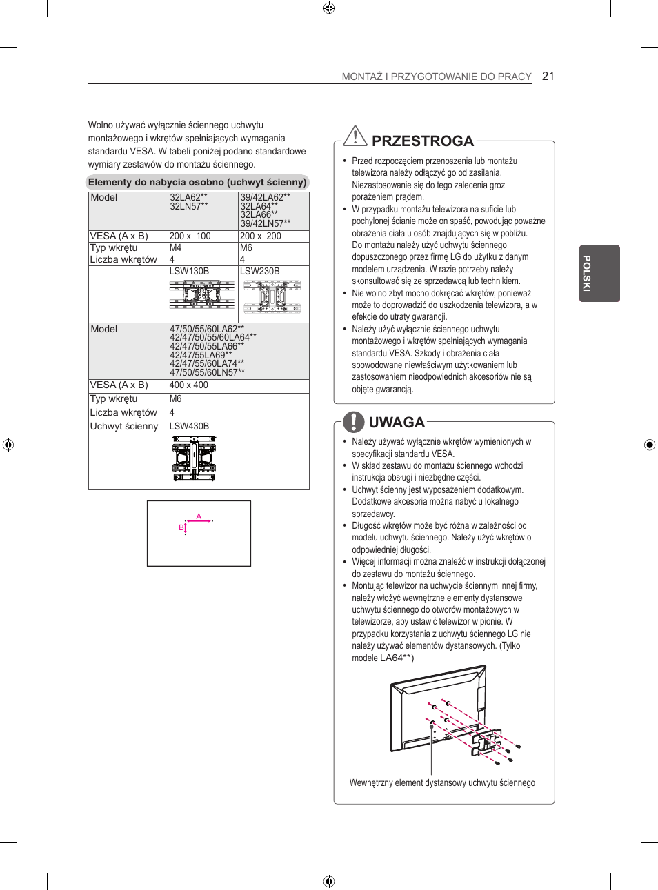 Przestroga, Uwaga | LG 60LN575S User Manual | Page 90 / 555