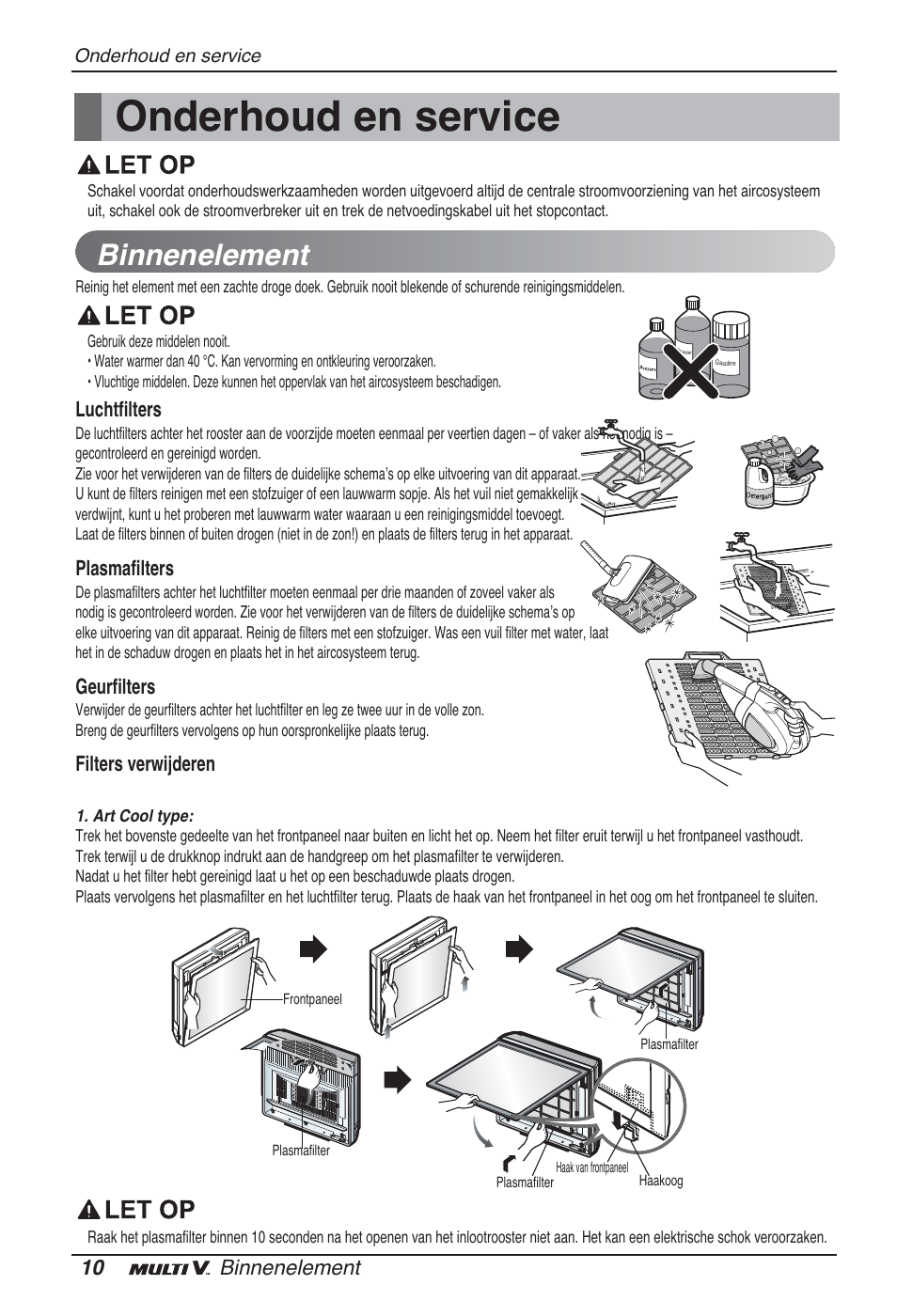 Onderhoud en service, Binnenelement | LG ARNU09GSFE2 User Manual | Page 108 / 239