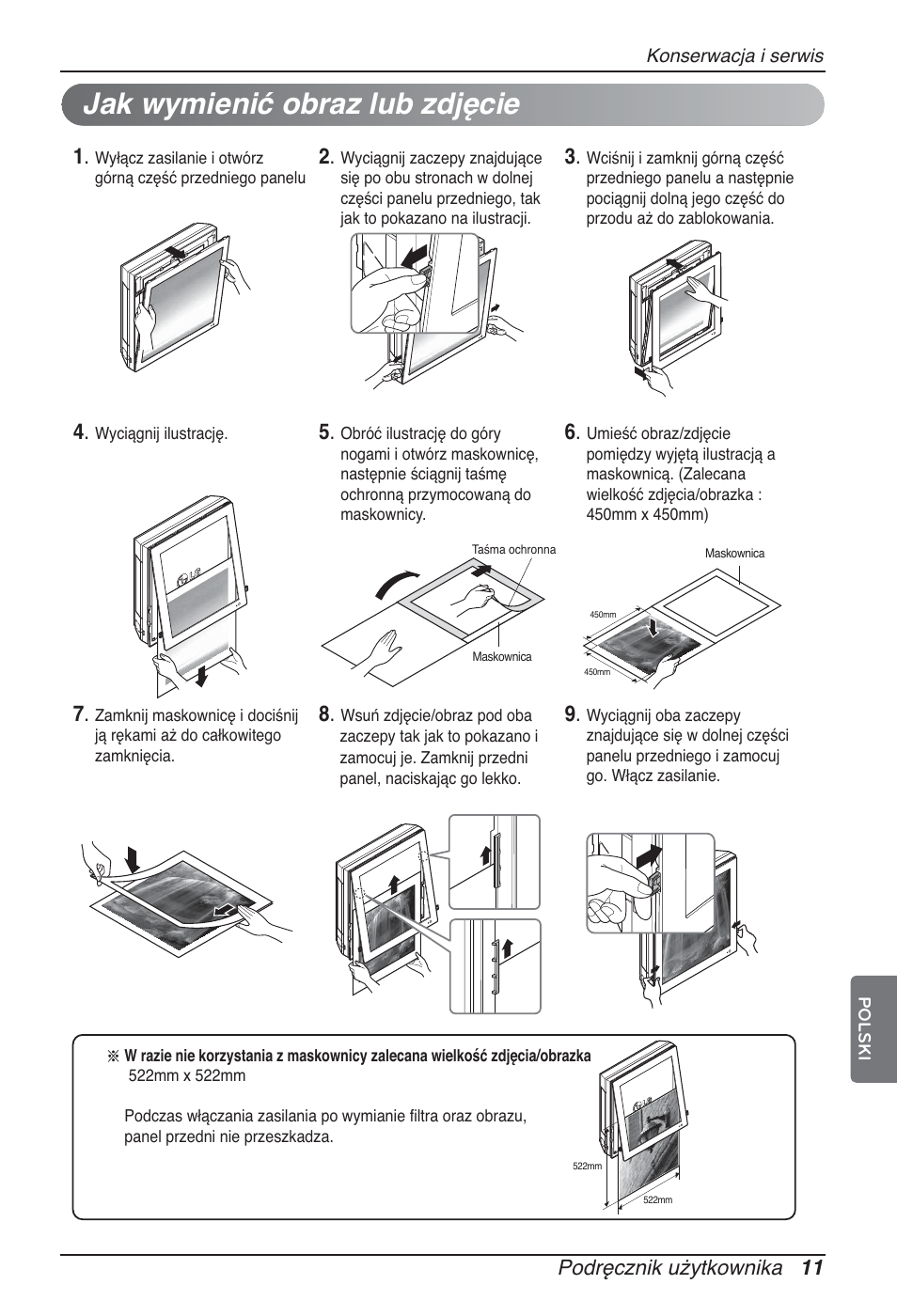 Jak wymienić obraz lub zdjęcie, Podręcznik użytkownika 11 | LG ARNU09GSFE2 User Manual | Page 123 / 239