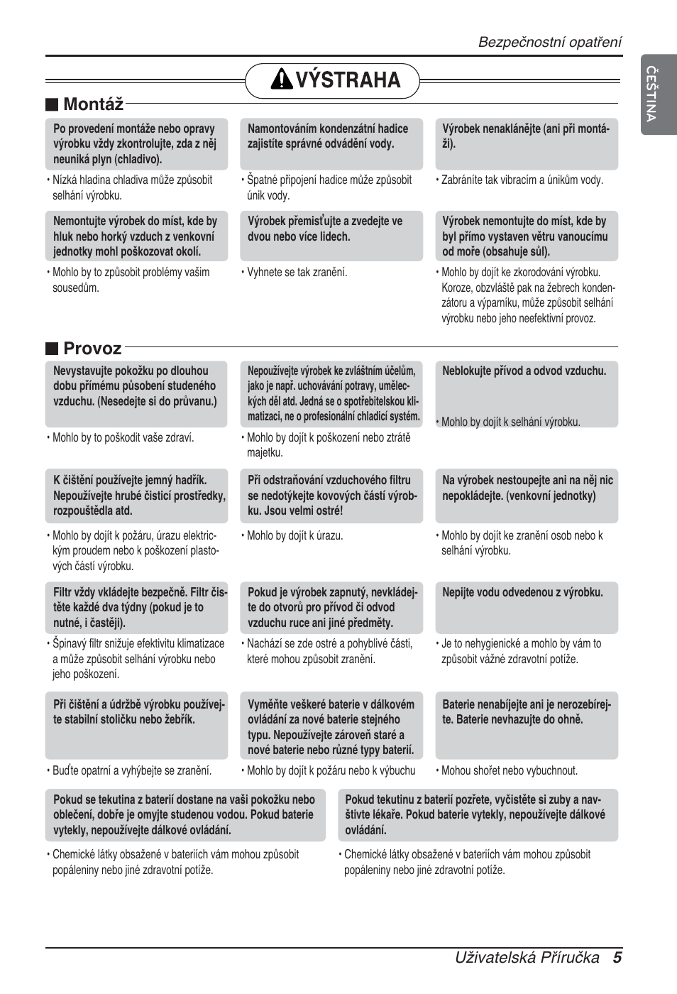 N provoz, N montáž, Uživatelská příručka 5 | LG ARNU09GSFE2 User Manual | Page 145 / 239