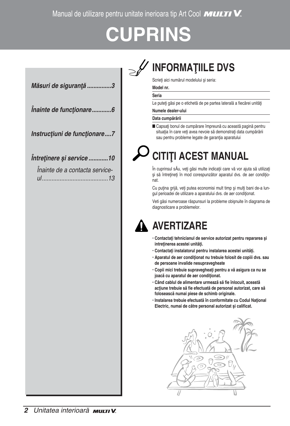 Cuprins, Informaţiile dvs, Citiţi acest manual | Avertizare | LG ARNU09GSFE2 User Manual | Page 156 / 239