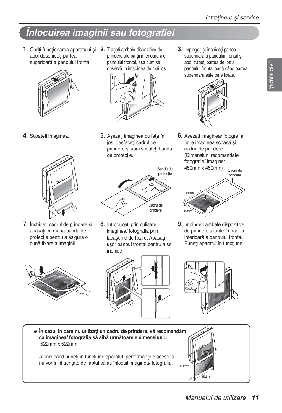 Înlocuirea imaginii sau fotografiei, Manualul de utilizare 11 | LG ARNU09GSFE2 User Manual | Page 165 / 239