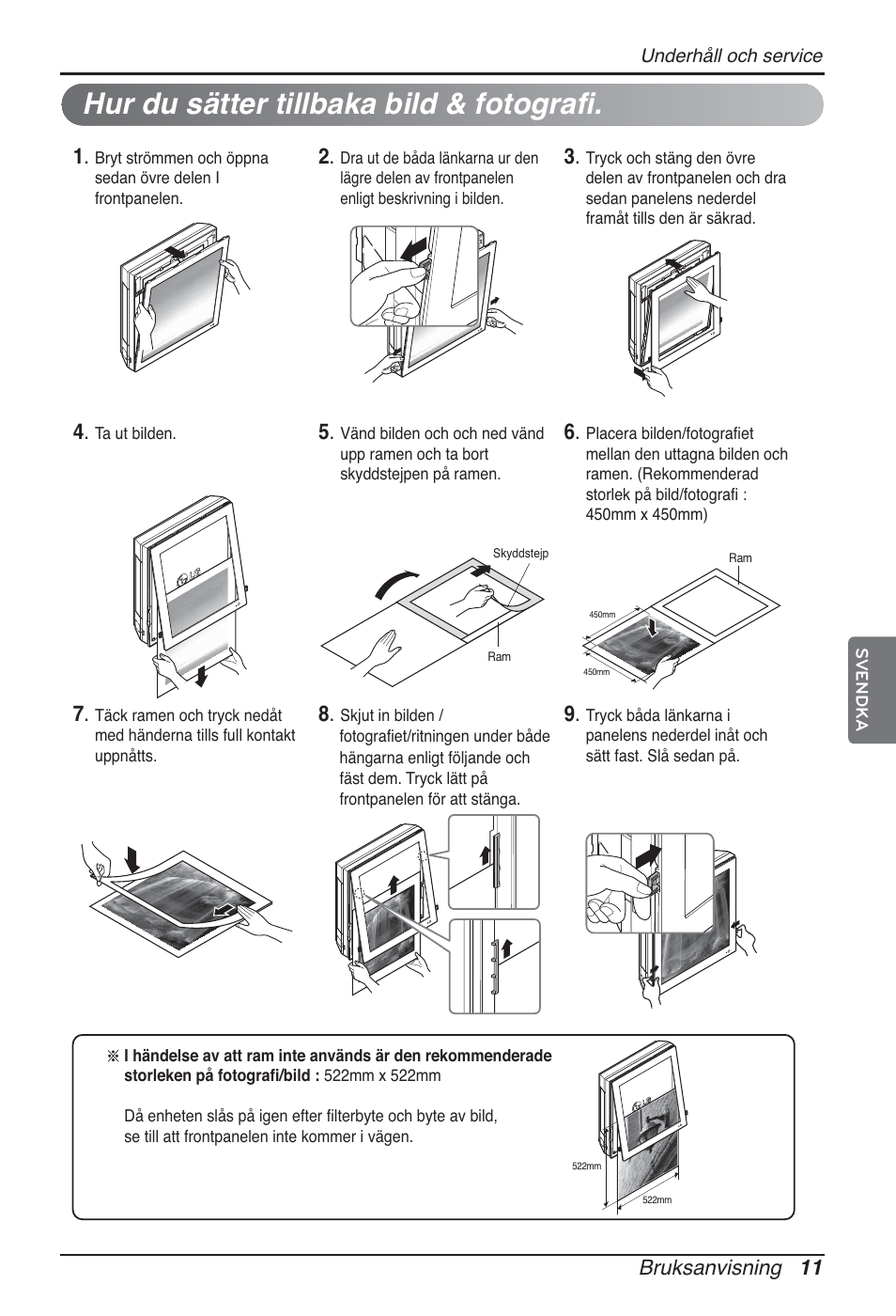 Hur du sätter tillbaka bild & fotografi, Bruksanvisning 11 | LG ARNU09GSFE2 User Manual | Page 221 / 239