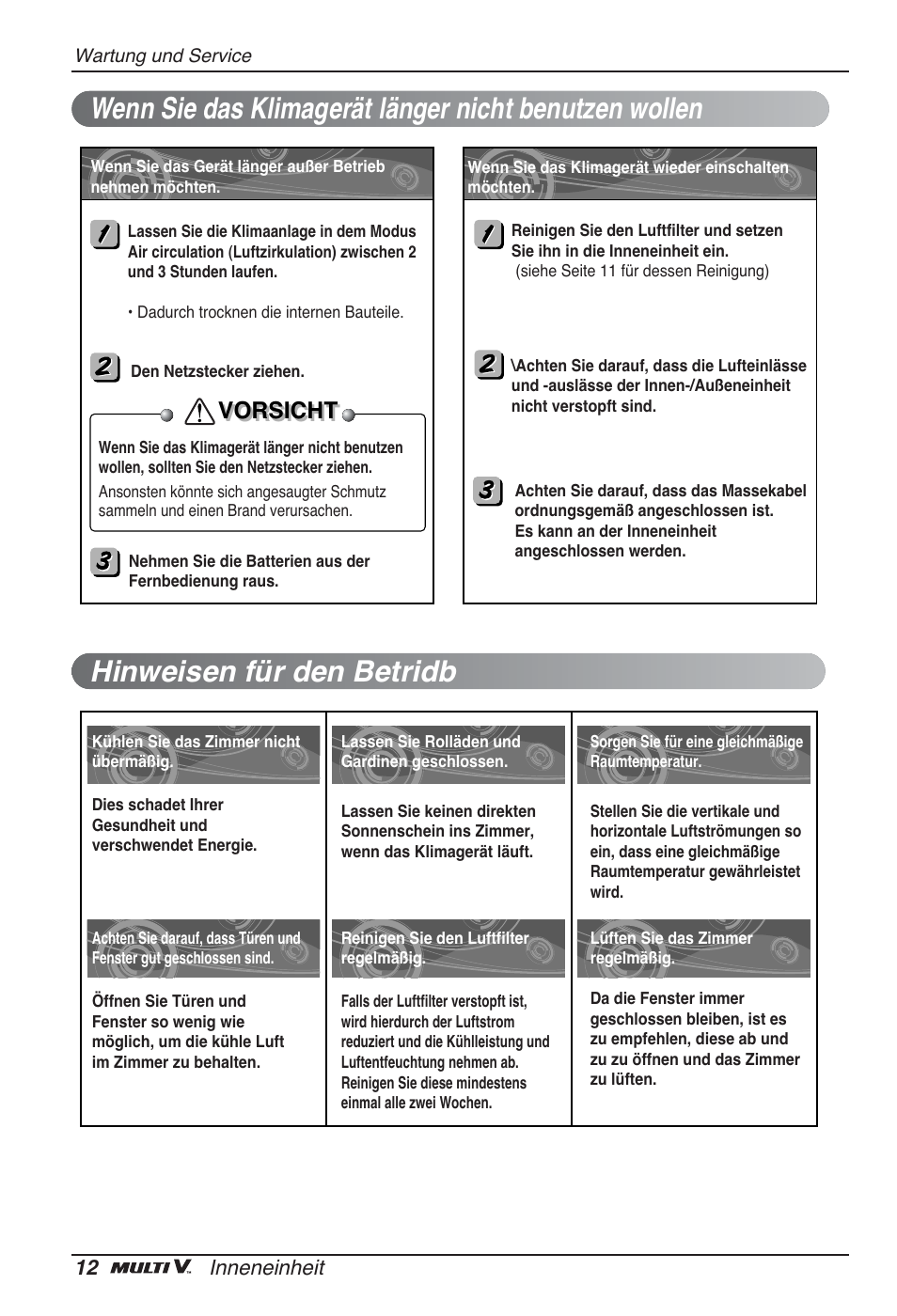 Vorsicht | LG ARNU09GSFE2 User Manual | Page 68 / 239