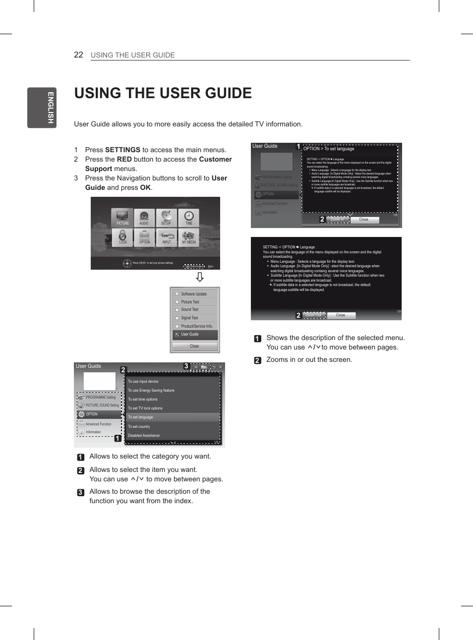 Using the user guide, Eng english using the user guide | LG 37LN540B User Manual | Page 29 / 439