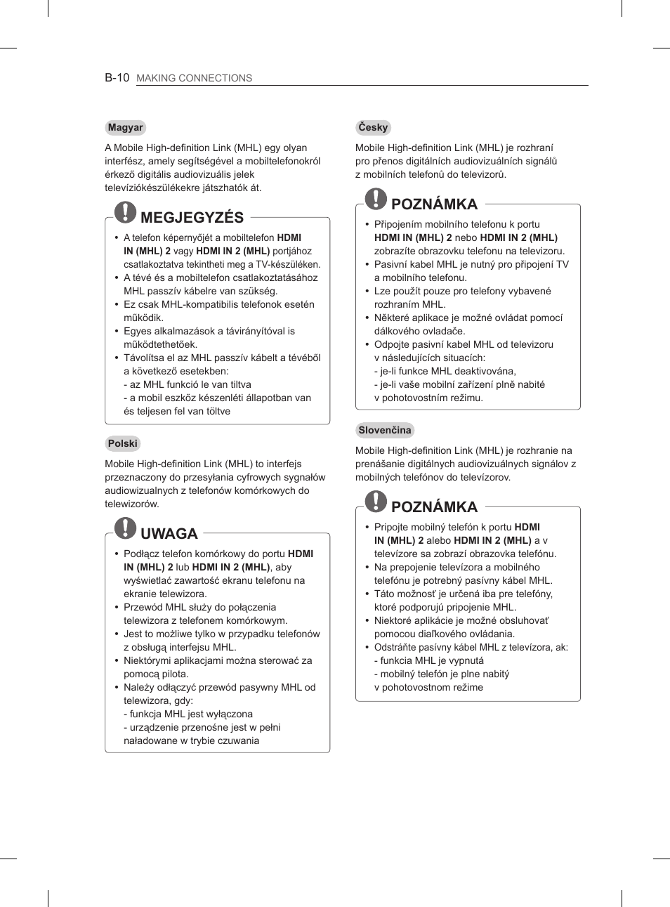 Megjegyzés, Uwaga, Poznámka | LG 37LN540B User Manual | Page 401 / 439