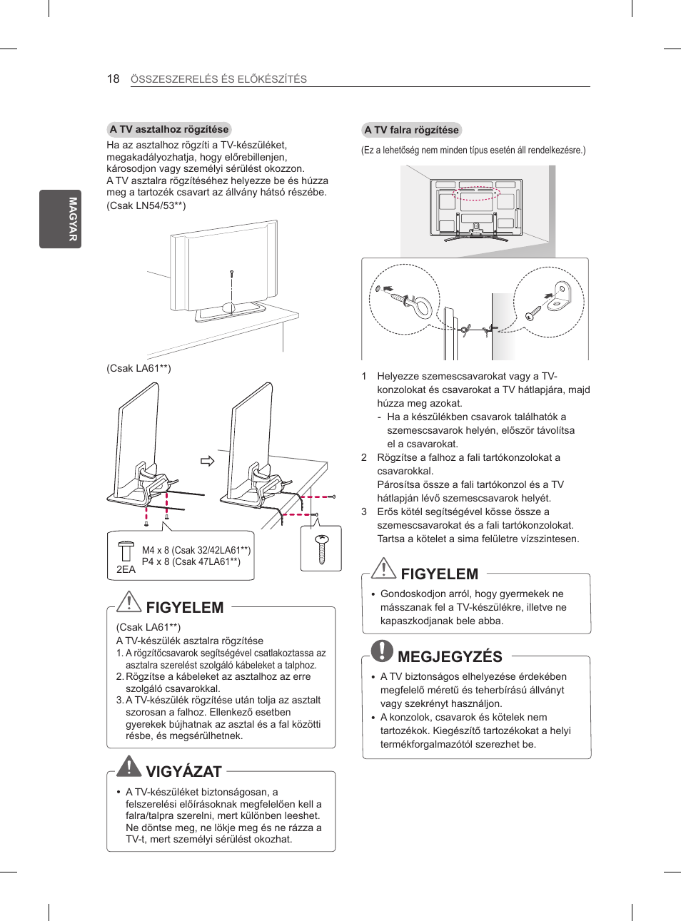 Figyelem, Vigyázat, Megjegyzés | LG 37LN540B User Manual | Page 49 / 439