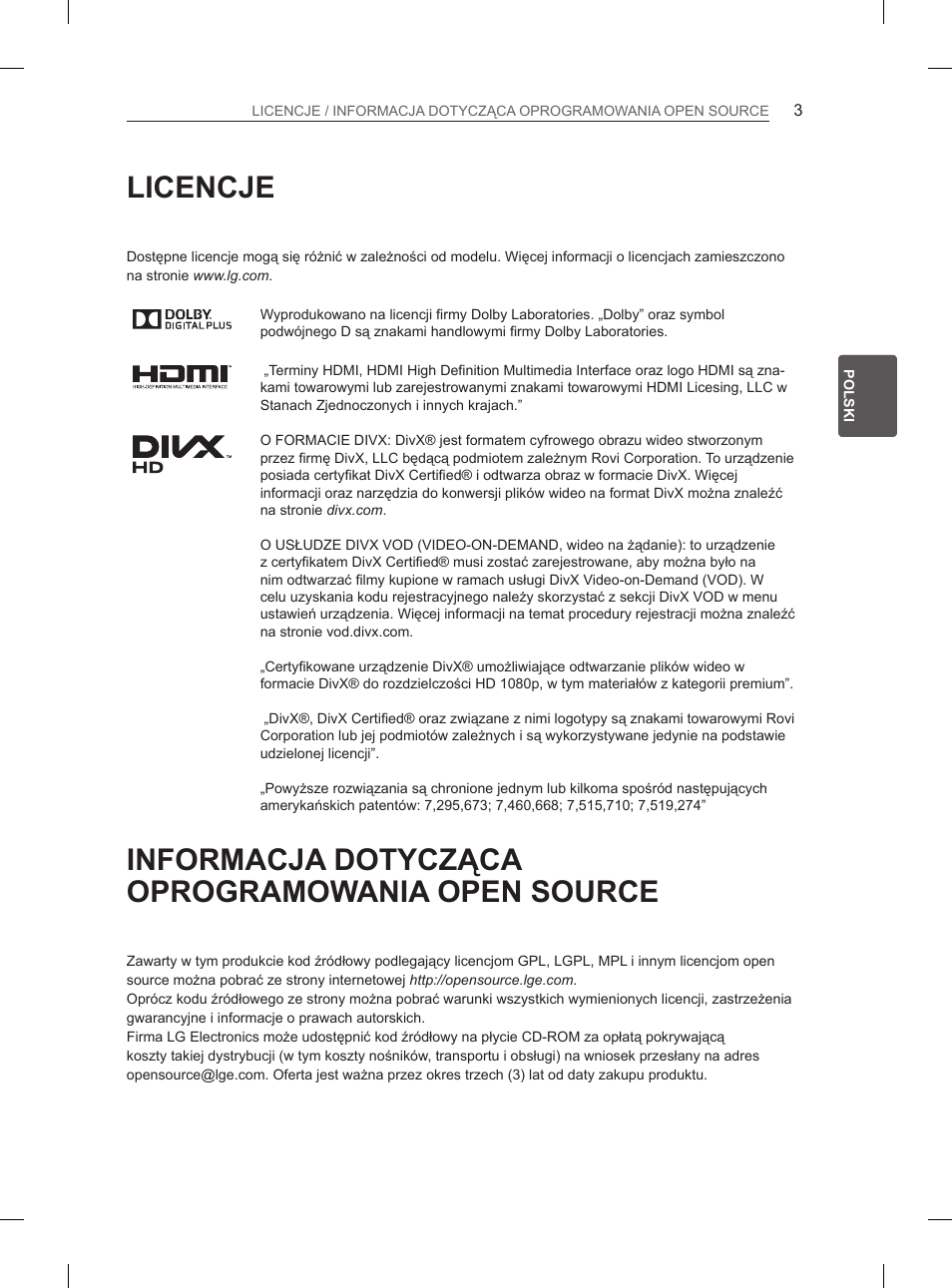 Licencje, Informacja dotycząca oprogramowania open source | LG 37LN540B User Manual | Page 58 / 439