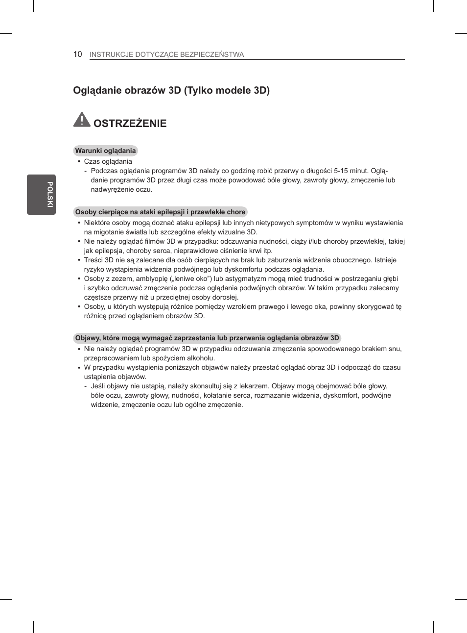 Ostrzeżenie, Oglądanie obrazów 3d (tylko modele 3d) | LG 37LN540B User Manual | Page 65 / 439