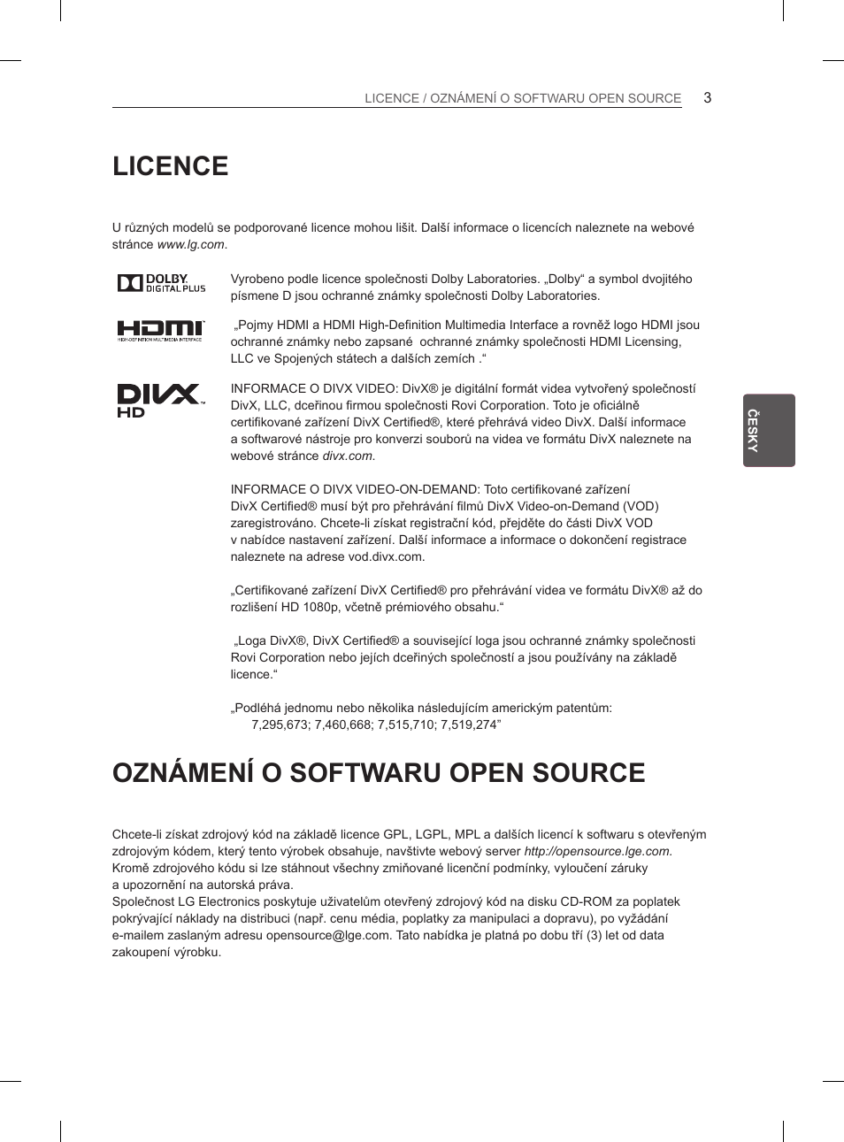 Licence, Oznámení o softwaru open source | LG 37LN540B User Manual | Page 82 / 439