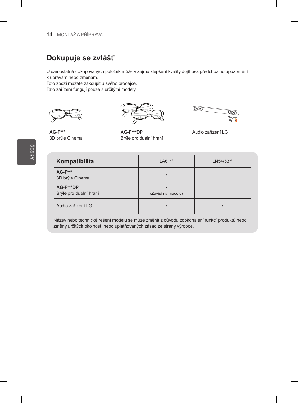 Dokupuje se zvlášť, Kompatibilita | LG 37LN540B User Manual | Page 93 / 439