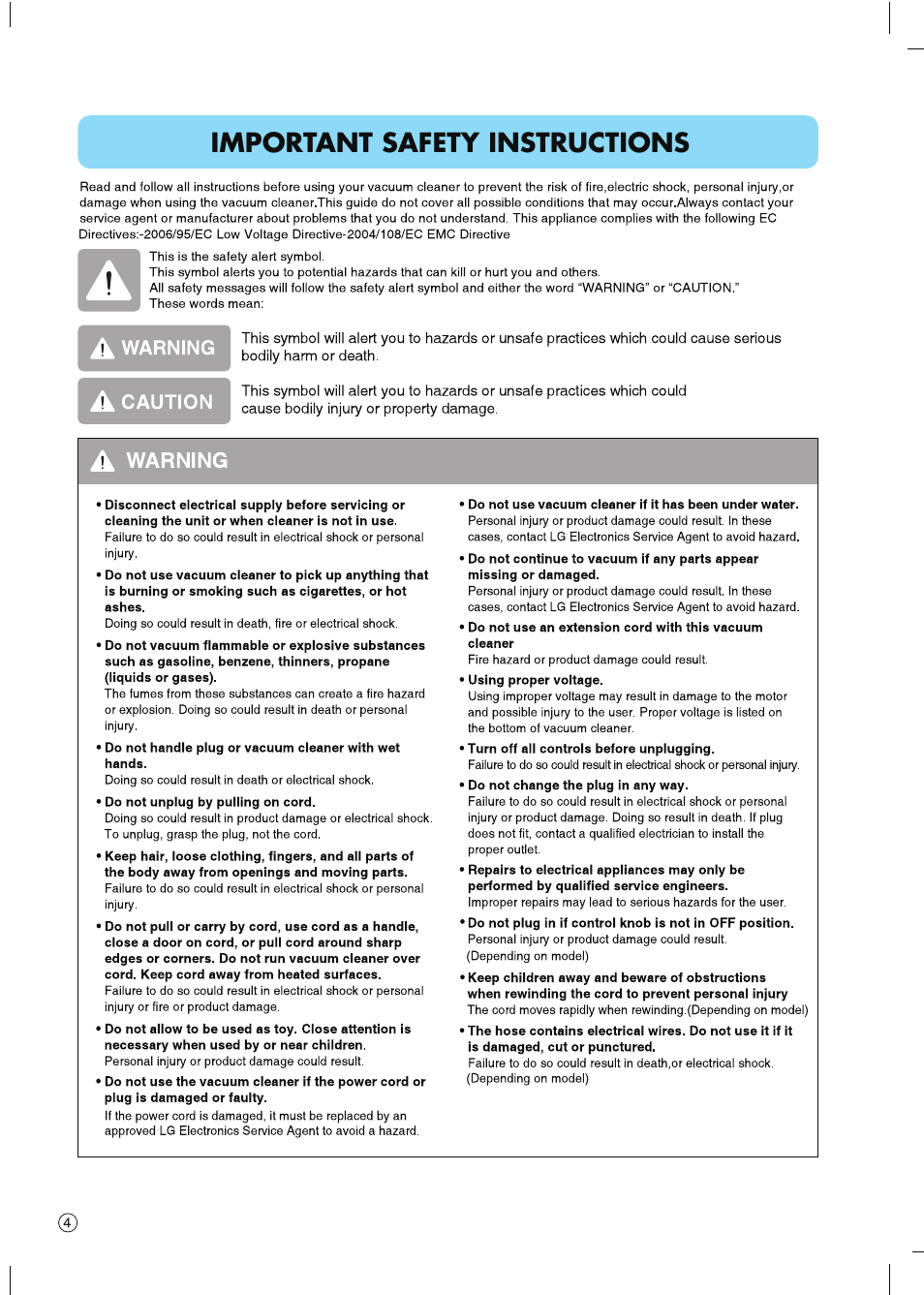 LG VC4916NNTQ User Manual | Page 5 / 31