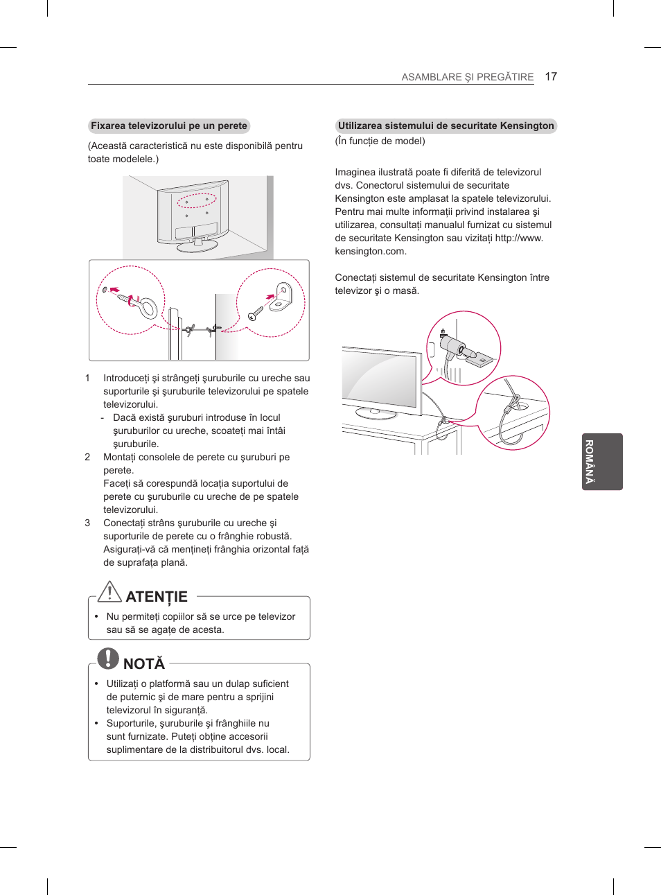 Atenţie, Notă | LG 42LS3400 User Manual | Page 135 / 397