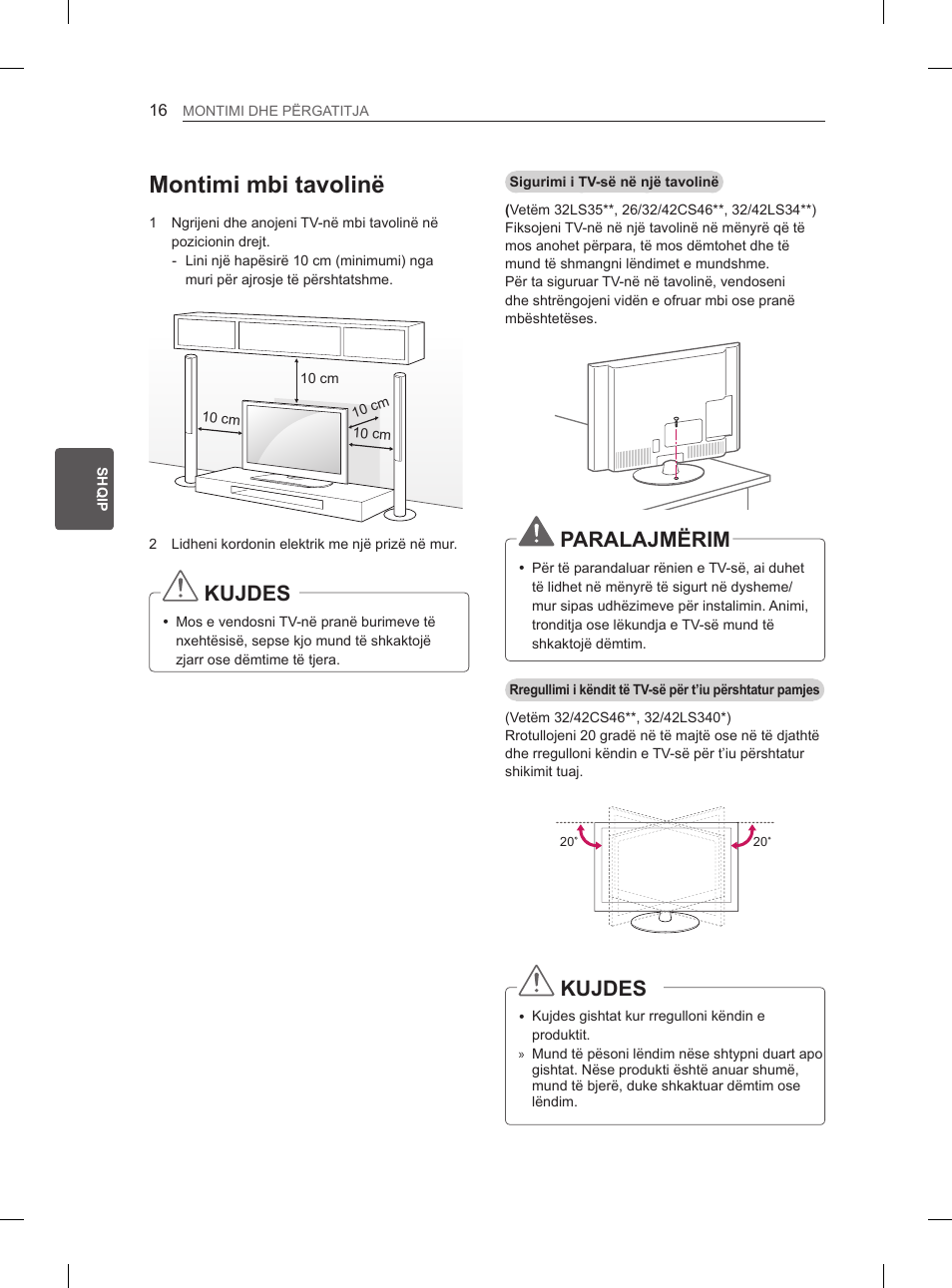 Montimi mbi tavolinë, Kujdes, Paralajmërim | LG 42LS3400 User Manual | Page 310 / 397