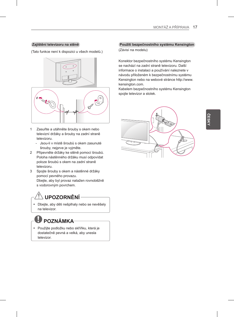 Upozornění, Poznámka | LG 42LS3400 User Manual | Page 91 / 397