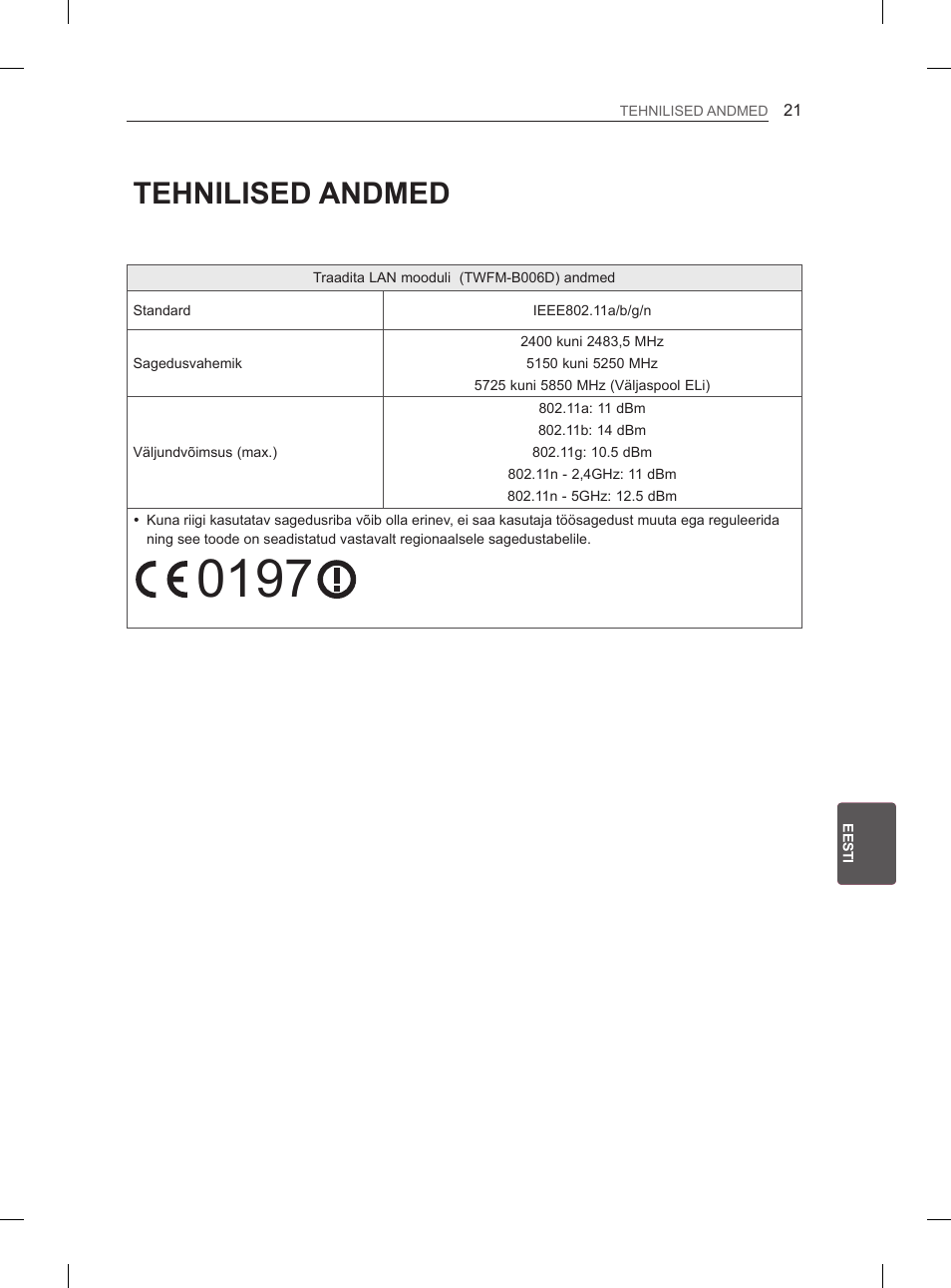 Tehnilised andmed | LG 29LN460R User Manual | Page 182 / 415