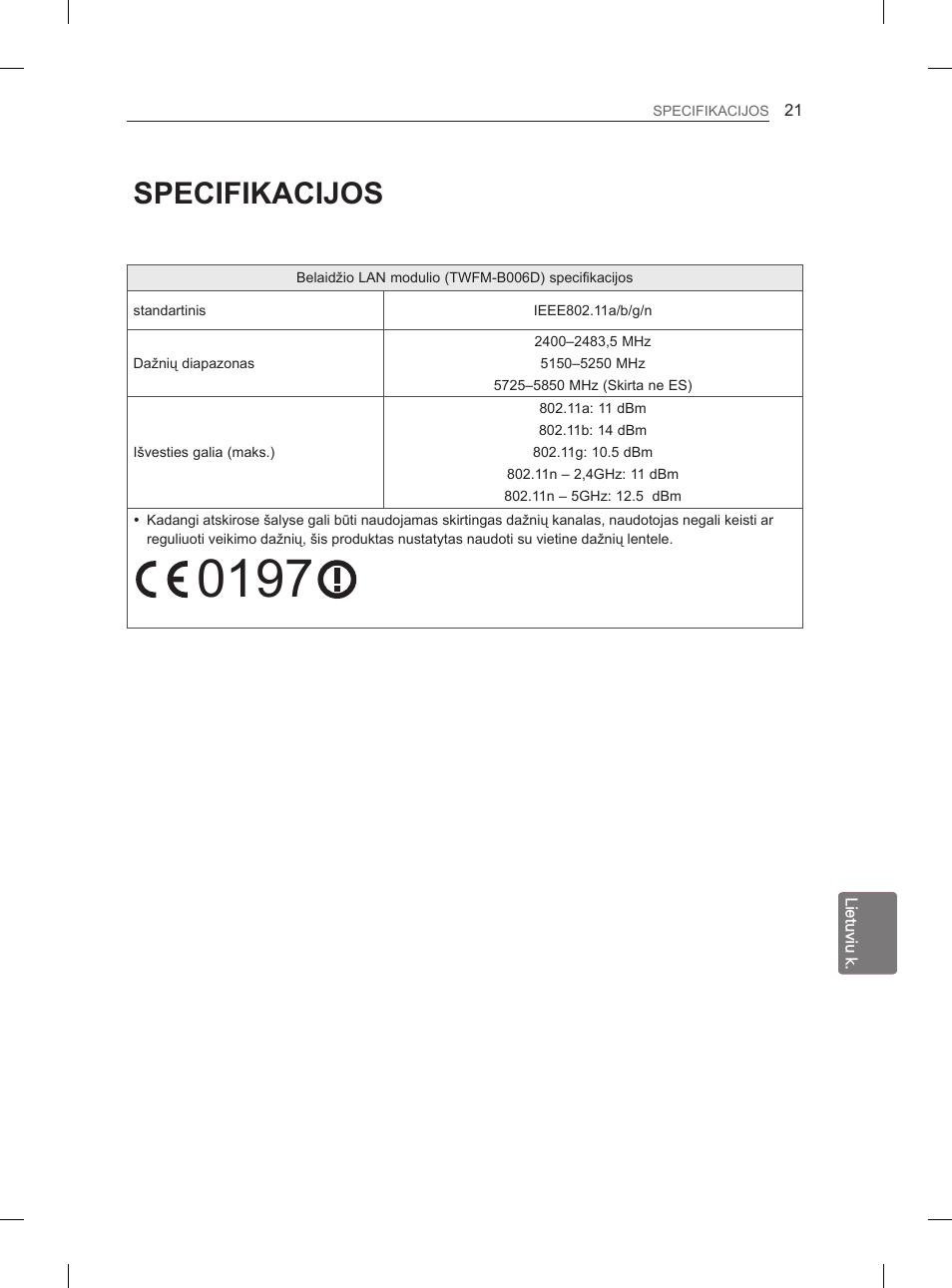 Specifikacijos | LG 29LN460R User Manual | Page 204 / 415