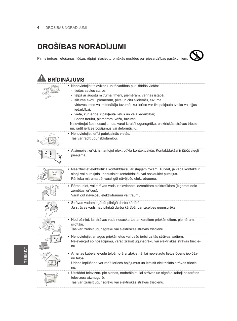 Drošības norādījumi, Brīdinājums | LG 29LN460R User Manual | Page 209 / 415