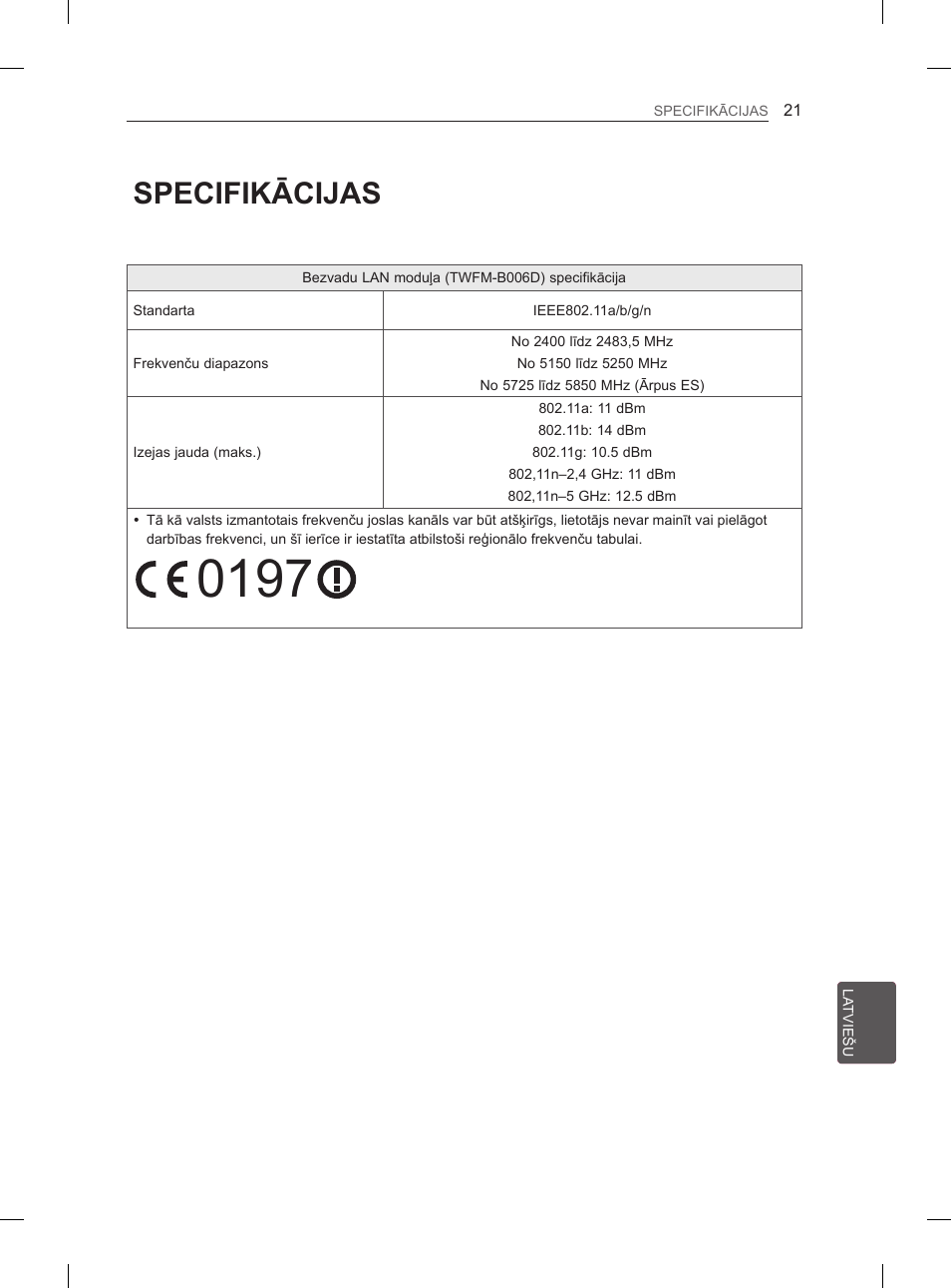 Specifikācijas | LG 29LN460R User Manual | Page 226 / 415