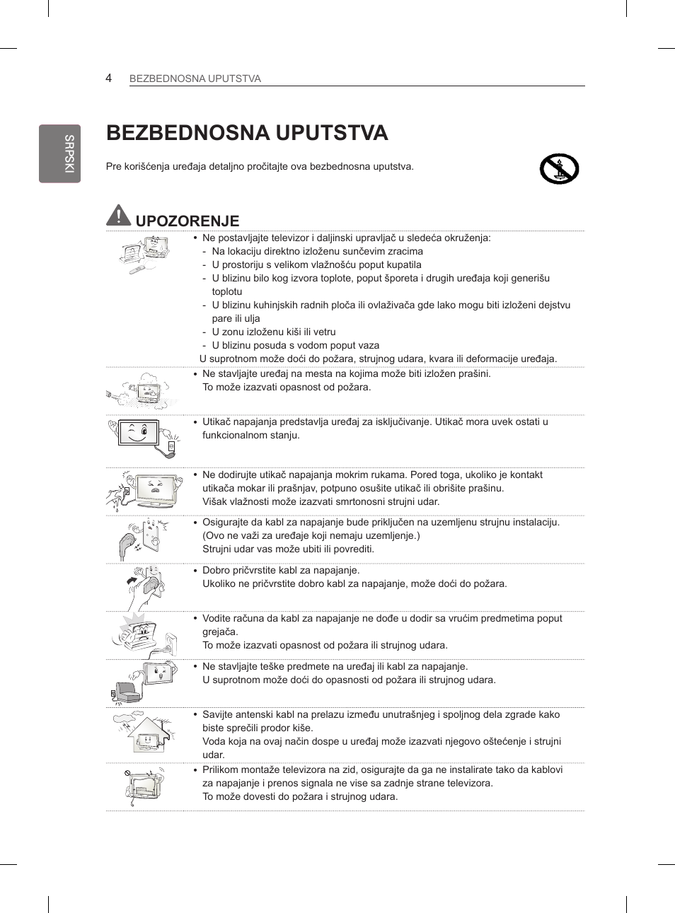 Bezbednosna uputstva, Upozorenje | LG 29LN460R User Manual | Page 231 / 415