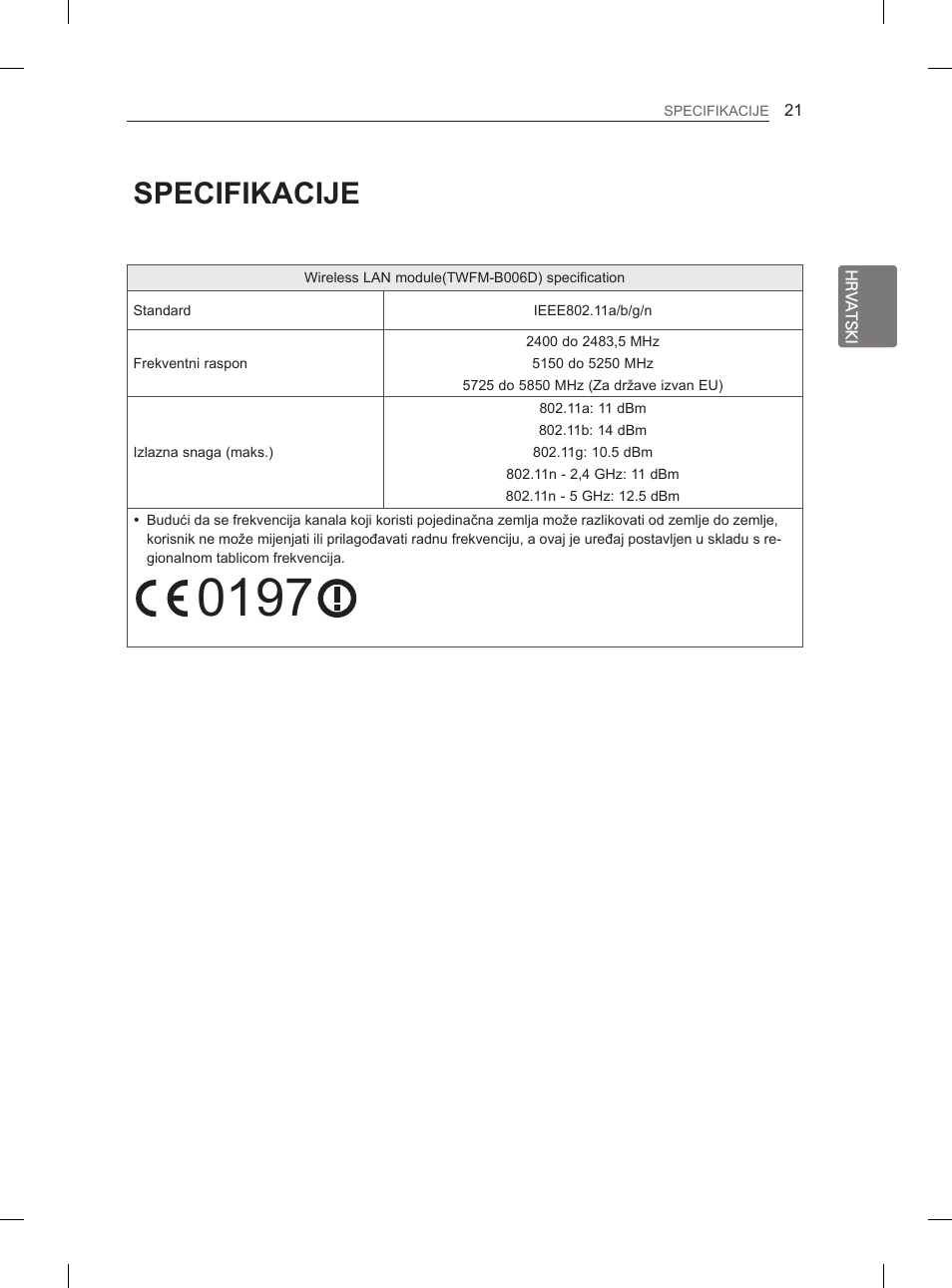 Specifikacije | LG 29LN460R User Manual | Page 270 / 415
