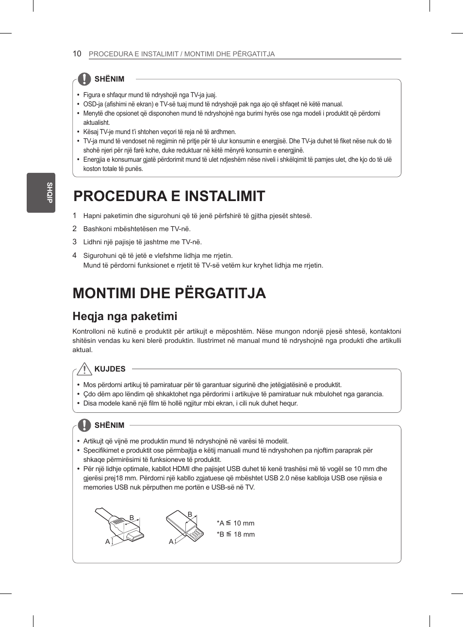 Procedura e instalimit, Montimi dhe përgatitja, Heqja nga paketimi | LG 29LN460R User Manual | Page 281 / 415