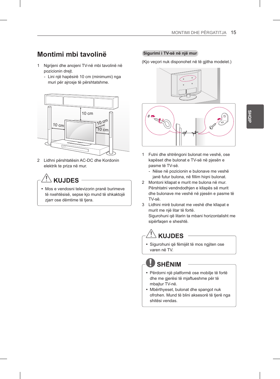 Montimi mbi tavolinë, Kujdes, Shënim | LG 29LN460R User Manual | Page 286 / 415