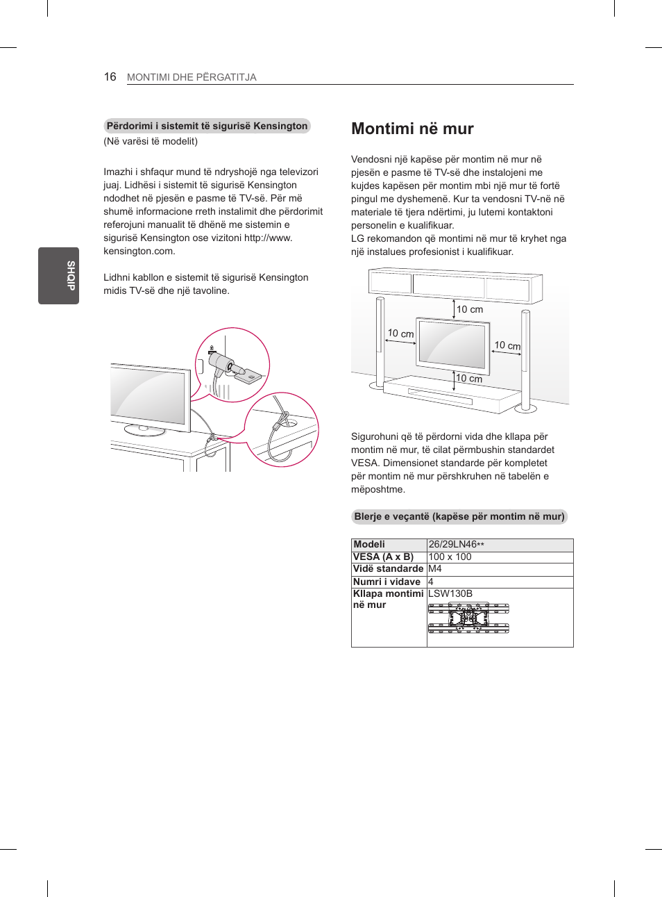 Montimi në mur | LG 29LN460R User Manual | Page 287 / 415