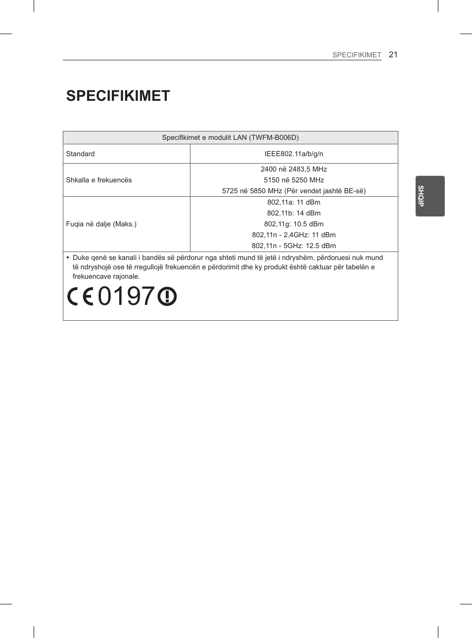 Specifikimet | LG 29LN460R User Manual | Page 292 / 415