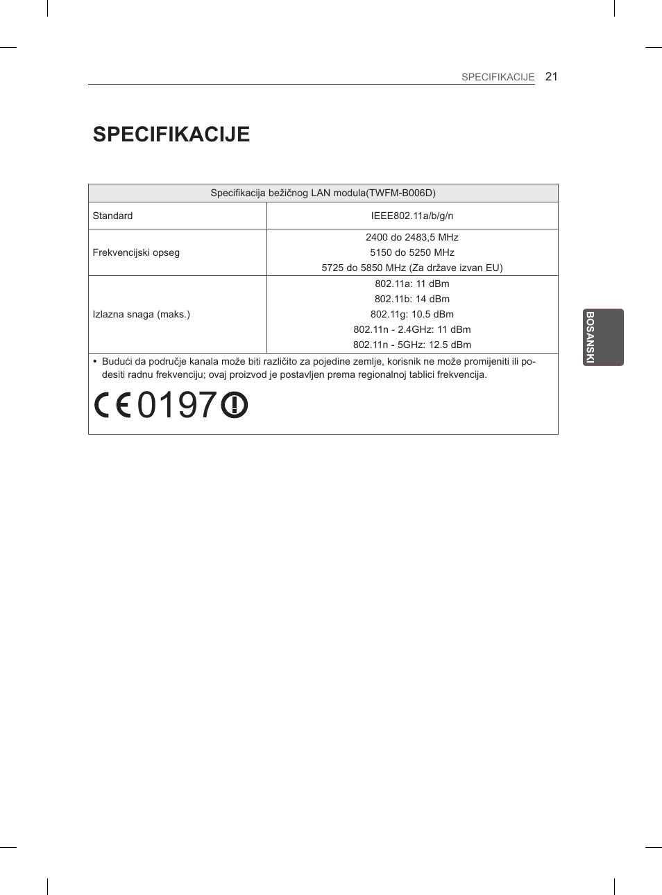 Specifikacije | LG 29LN460R User Manual | Page 314 / 415