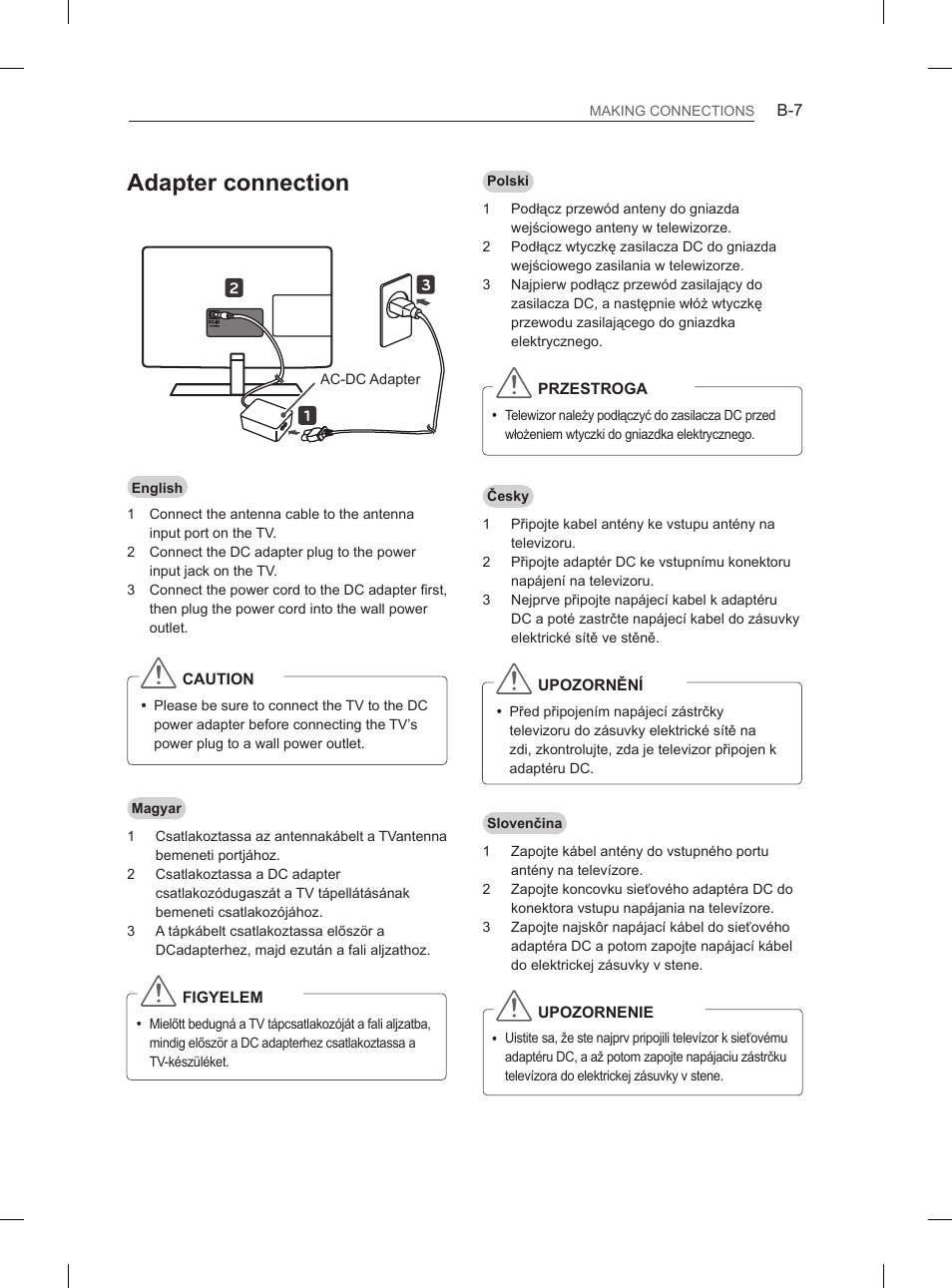 Adapter connection | LG 29LN460R User Manual | Page 366 / 415