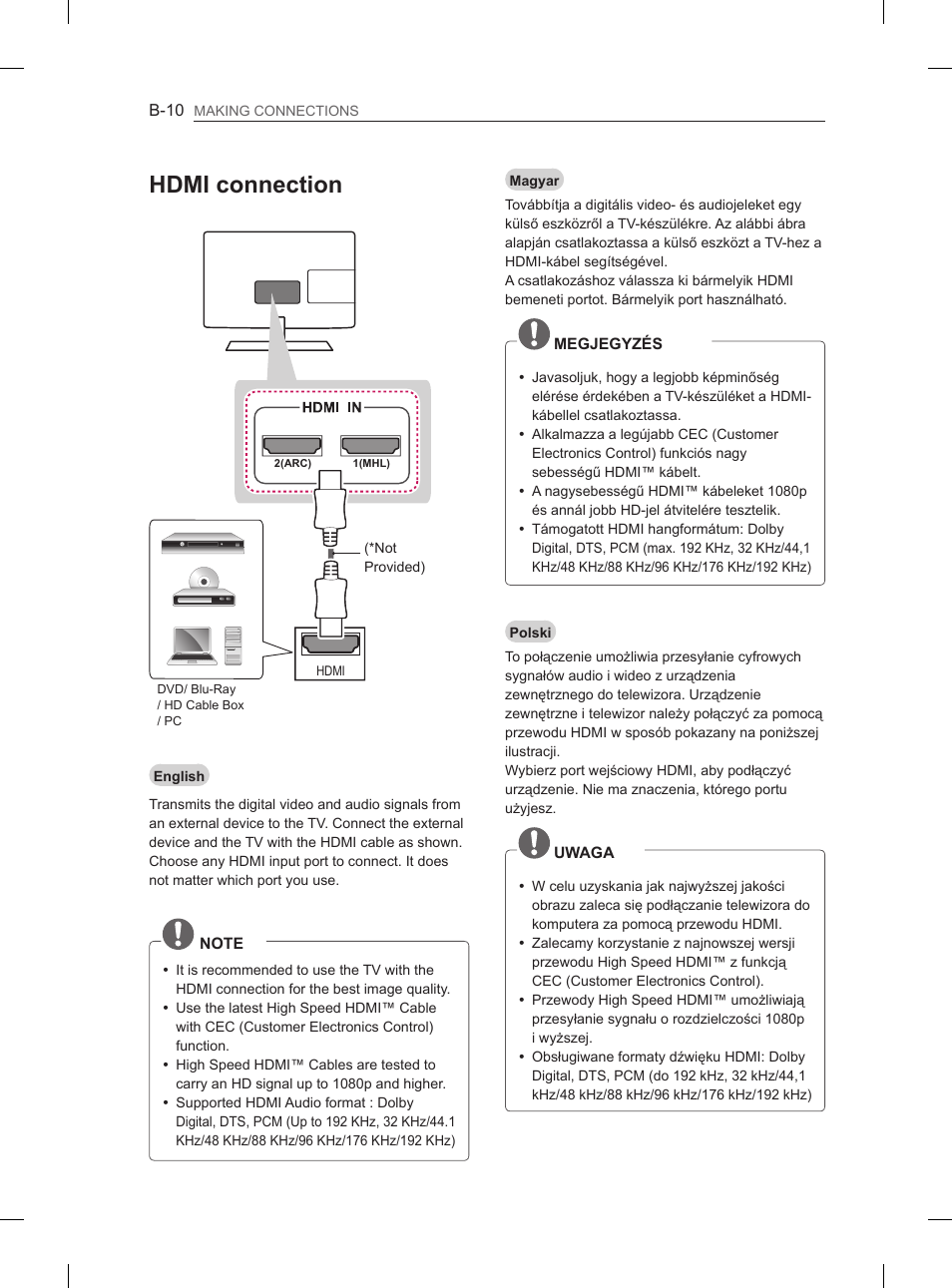 Hdmi connection | LG 29LN460R User Manual | Page 369 / 415
