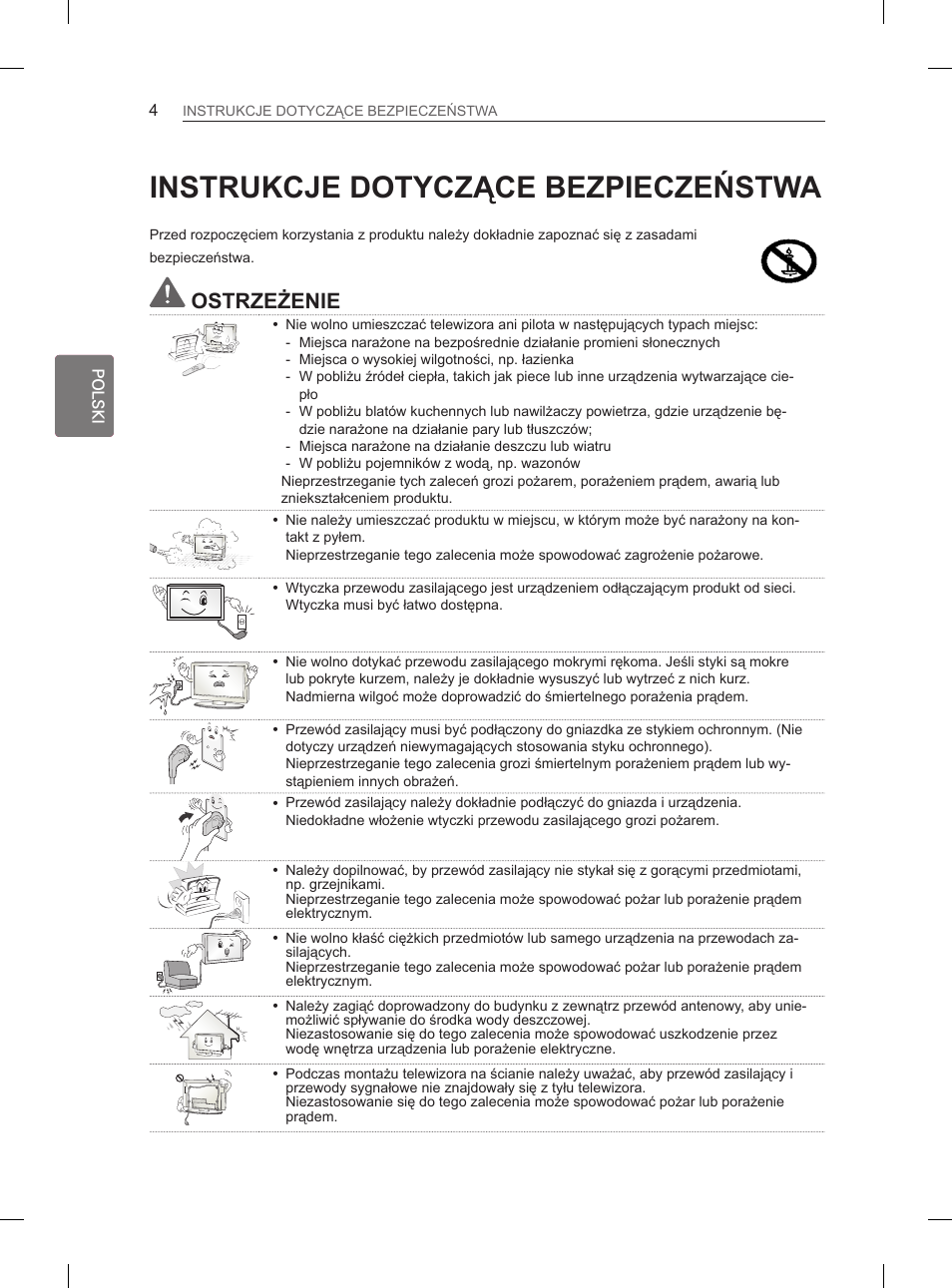 Instrukcje dotyczące bezpieczeństwa, Ostrzeżenie | LG 29LN460R User Manual | Page 55 / 415