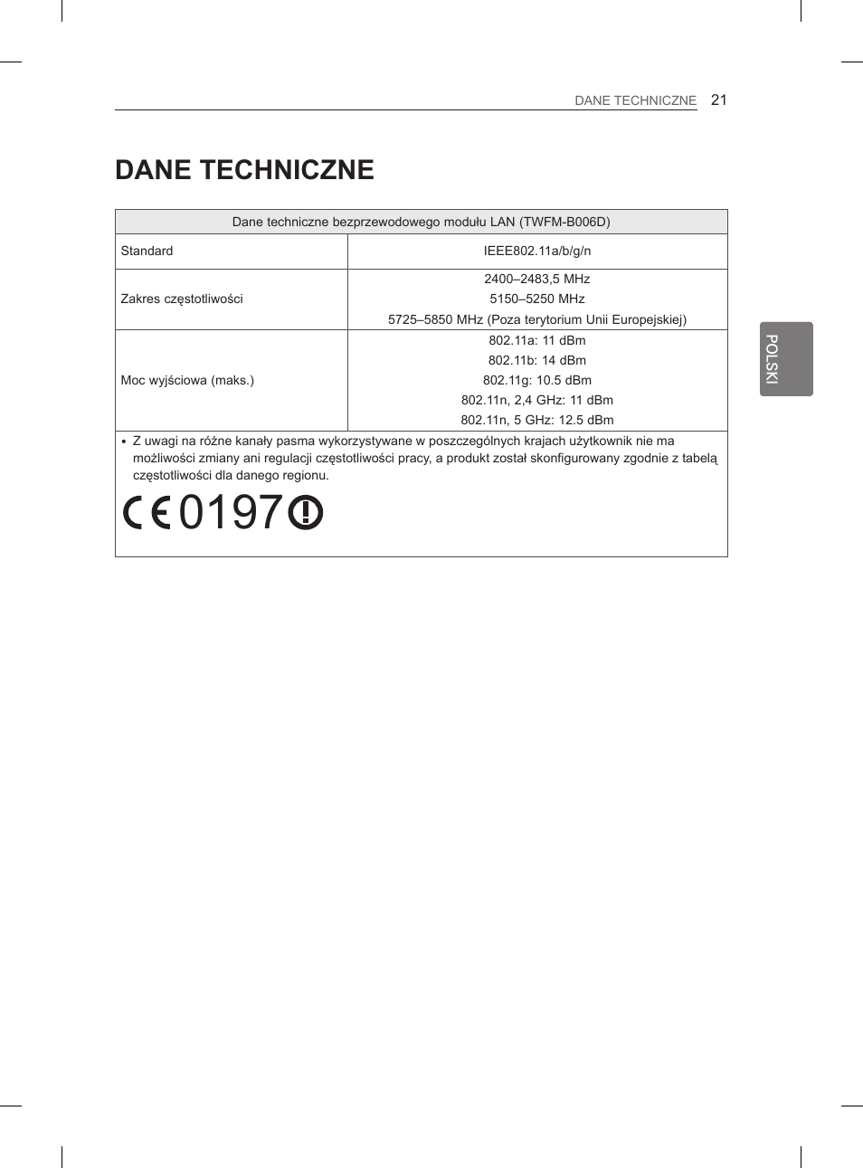 Dane techniczne | LG 29LN460R User Manual | Page 72 / 415