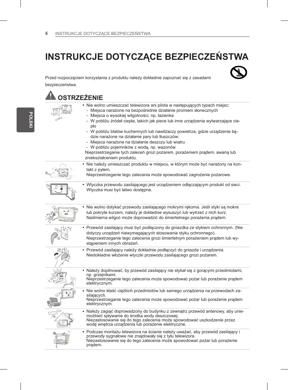 Instrukcje dotyczące bezpieczeństwa, Instrukcje dotyczące, Bezpieczeństwa | Ostrzeżenie | LG 65LA970V User Manual | Page 133 / 559