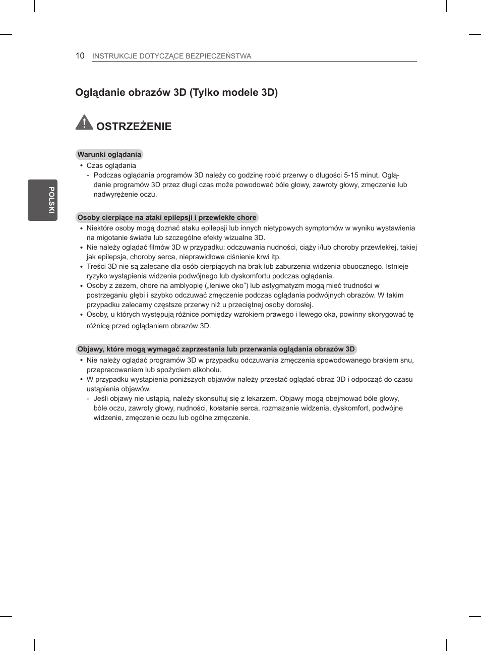 Oglądanie obrazów 3d (tylko modele 3d), Ostrzeżenie | LG 65LA970V User Manual | Page 139 / 559