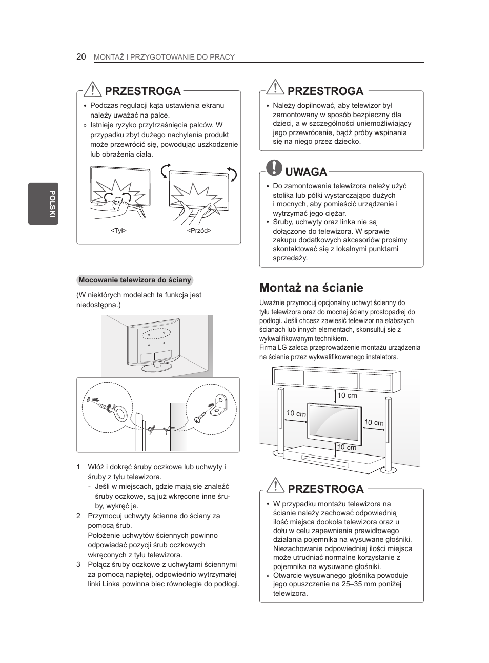Montaż na ścianie, Korzystanie z głośnik wysuwany, Korzystanie z wbudowanej kamery | Części składowe wbudowanej kamery, Przestroga, Uwaga | LG 65LA970V User Manual | Page 149 / 559