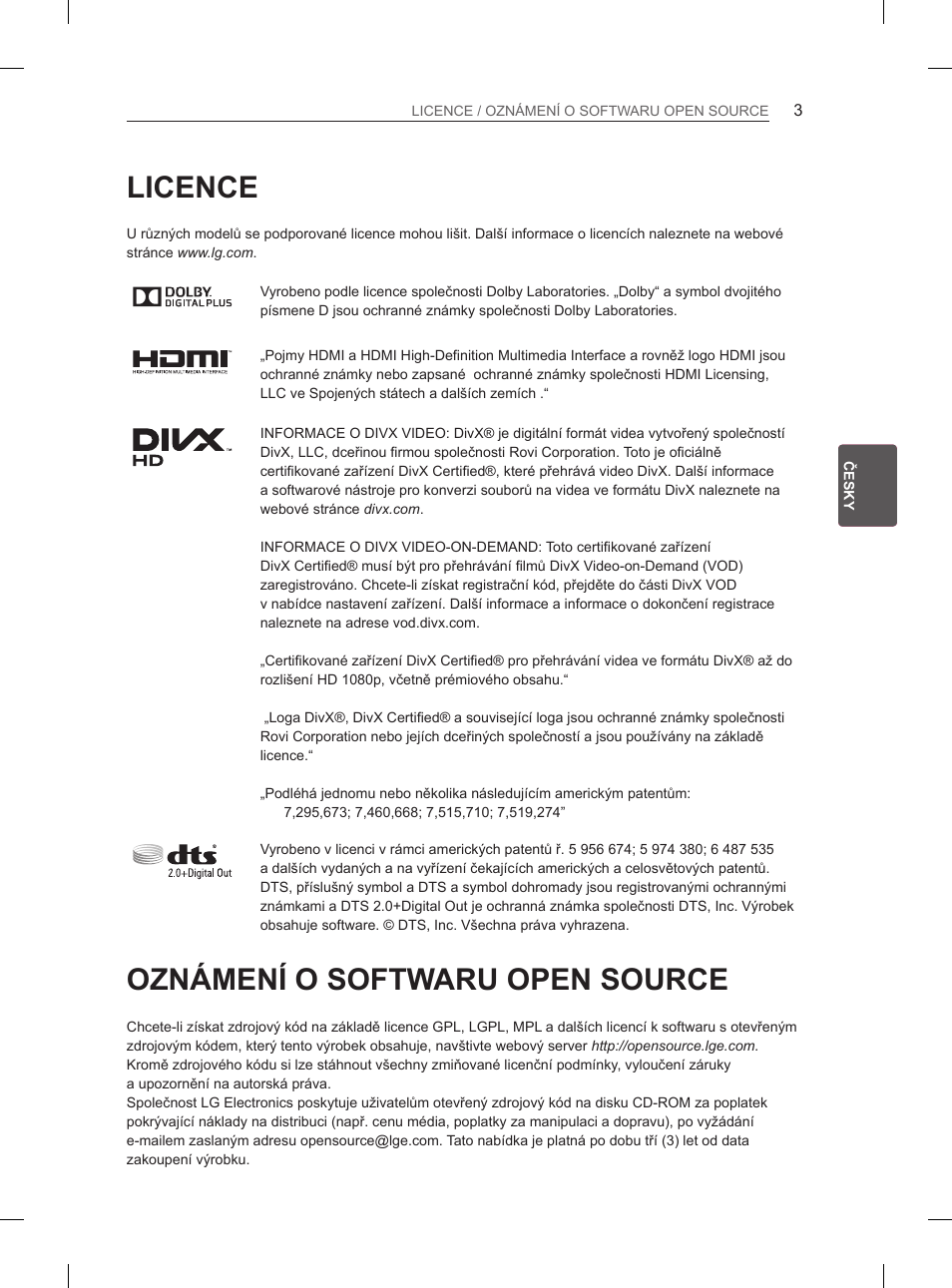 Licence, Oznámení o softwaru open source | LG 65LA970V User Manual | Page 162 / 559