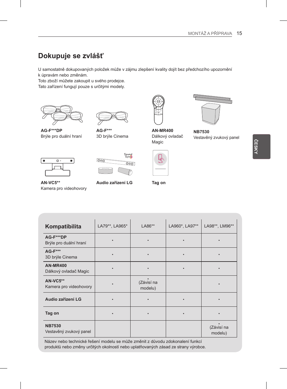 Dokupuje se zvlášť, Kompatibilita | LG 65LA970V User Manual | Page 174 / 559