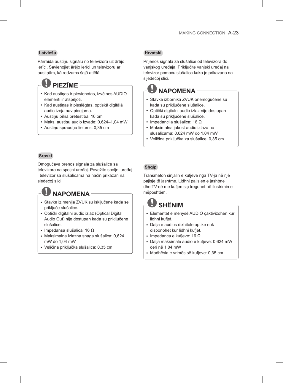 Piezīme, Napomena, Shënim | LG 65LA970V User Manual | Page 26 / 559