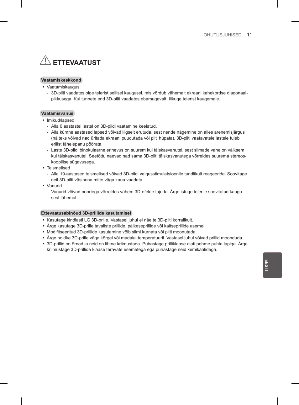 Ettevaatust | LG 65LA970V User Manual | Page 290 / 559