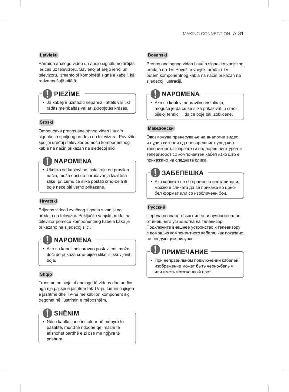 Piezīme, Napomena, Shënim | Забелешка, Примечание | LG 65LA970V User Manual | Page 34 / 559