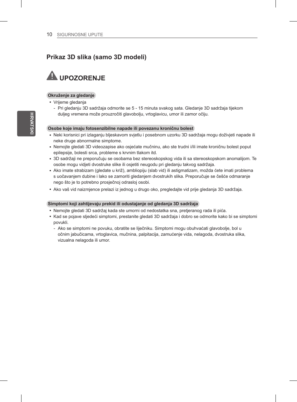 Prikaz 3d slika (samo 3d modeli), Upozorenje | LG 65LA970V User Manual | Page 409 / 559