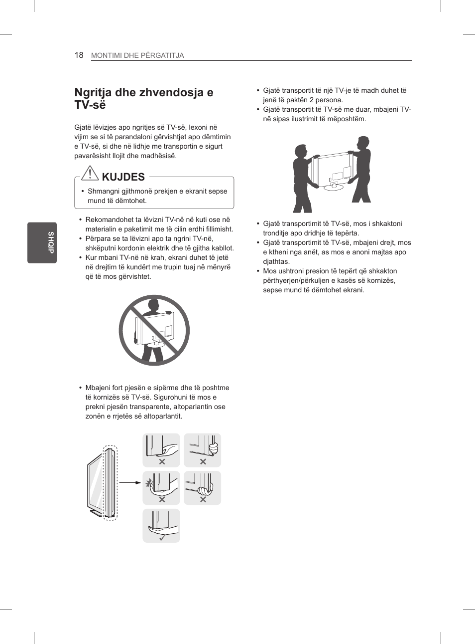 Ngritja dhe zhvendosja e tv-së, Kujdes | LG 65LA970V User Manual | Page 447 / 559