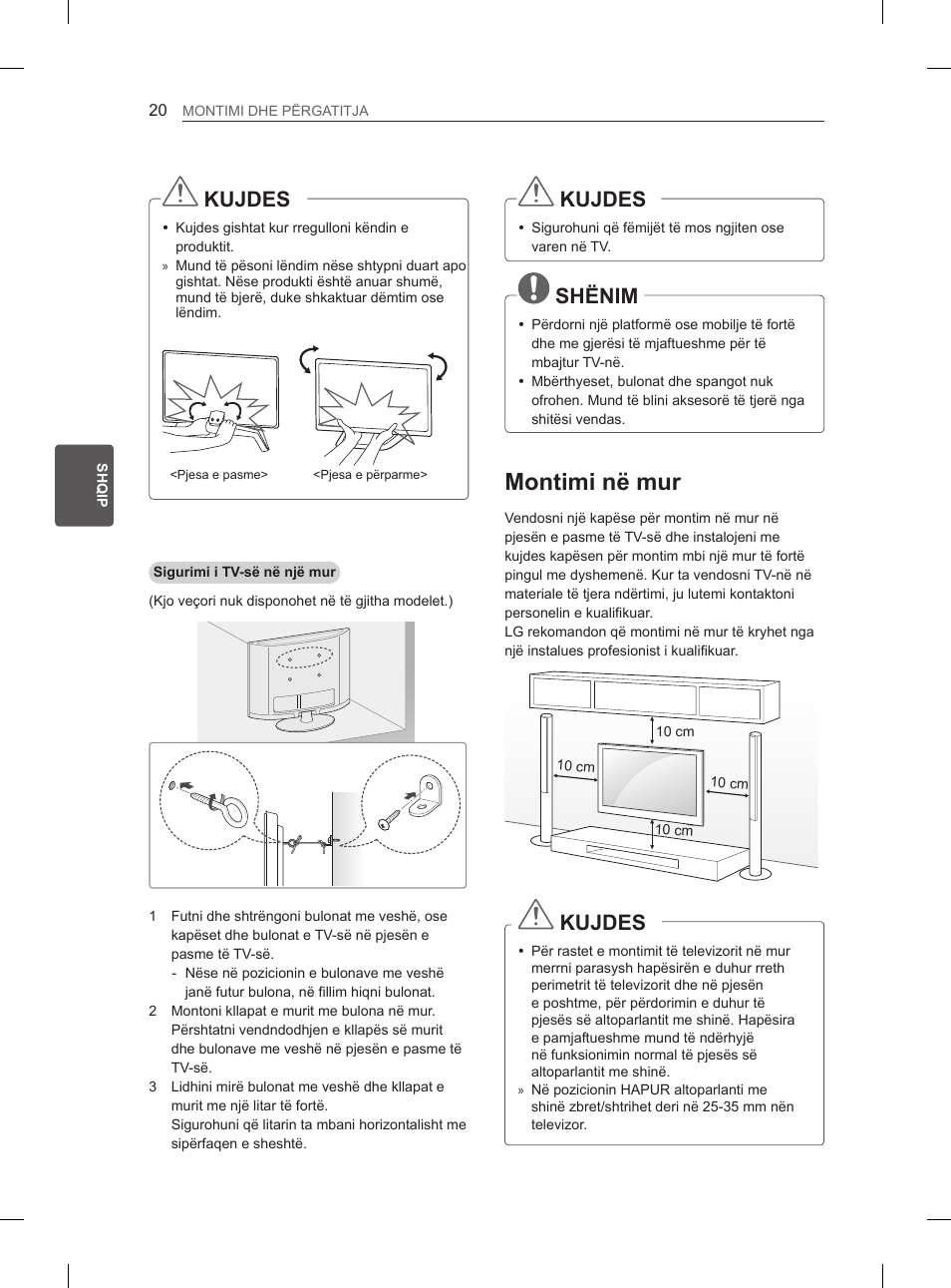 Montimi në mur, Përdorimi i altoparlantit me shinë, Përdorimi i kamerës së integruar | Emërtimet e pjesëve të kamerës së, Kujdes, Shënim | LG 65LA970V User Manual | Page 449 / 559