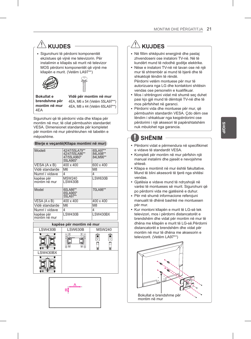 Kujdes, Shënim | LG 65LA970V User Manual | Page 450 / 559