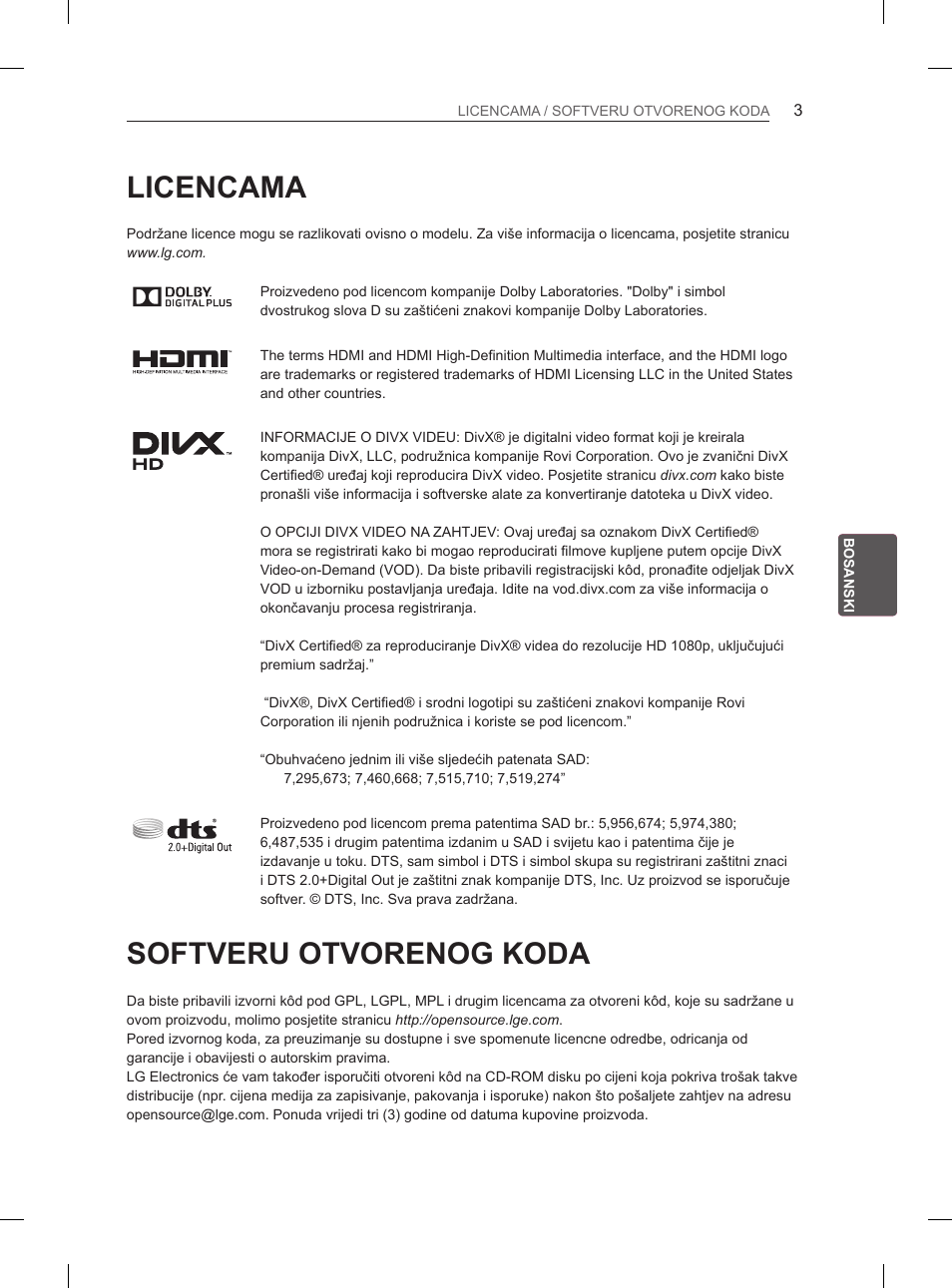 Licencama, Softveru otvorenog koda | LG 65LA970V User Manual | Page 462 / 559