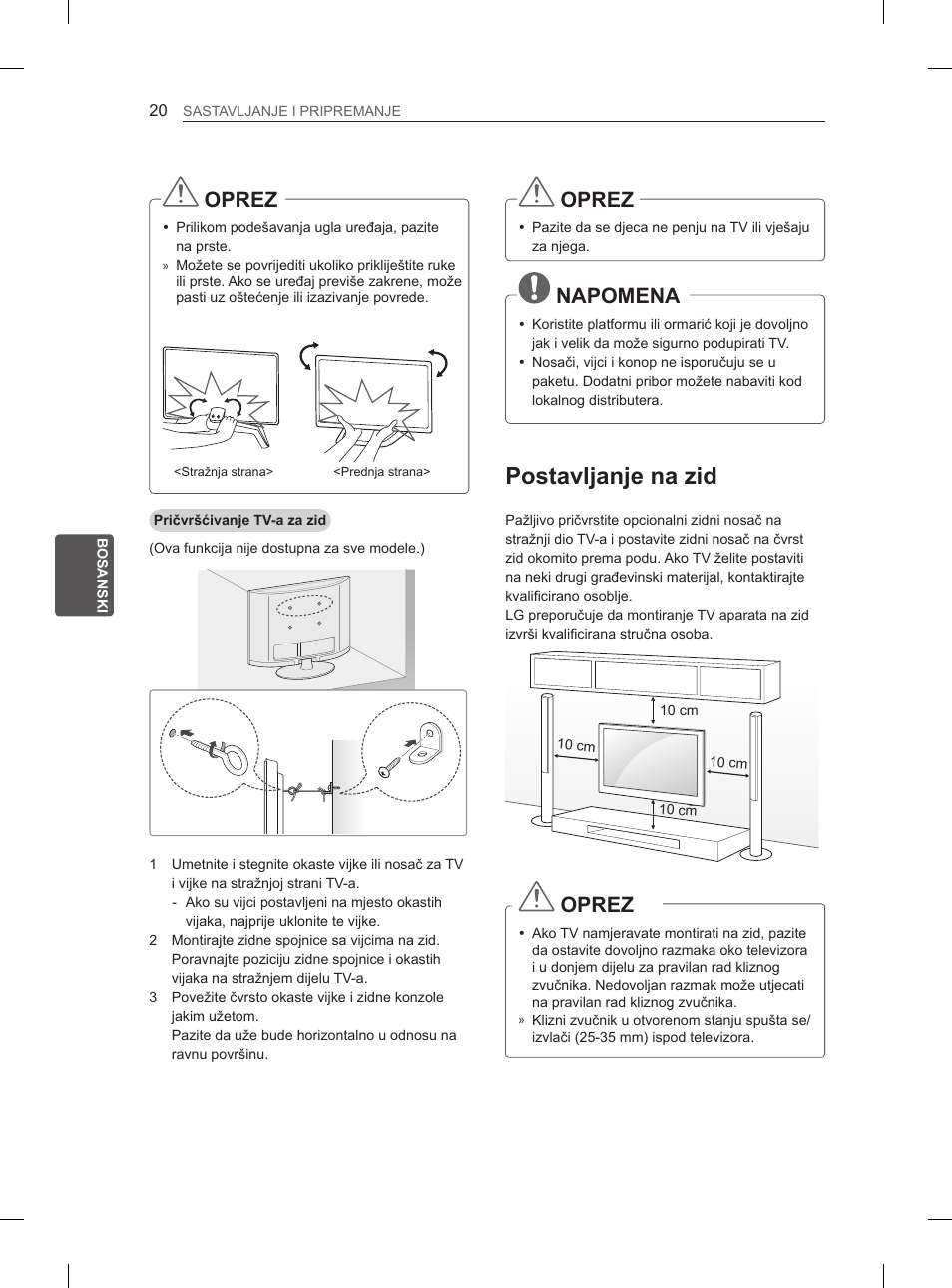 Postavljanje na zid, Korištenje, Imena | Oprez, Napomena | LG 65LA970V User Manual | Page 479 / 559