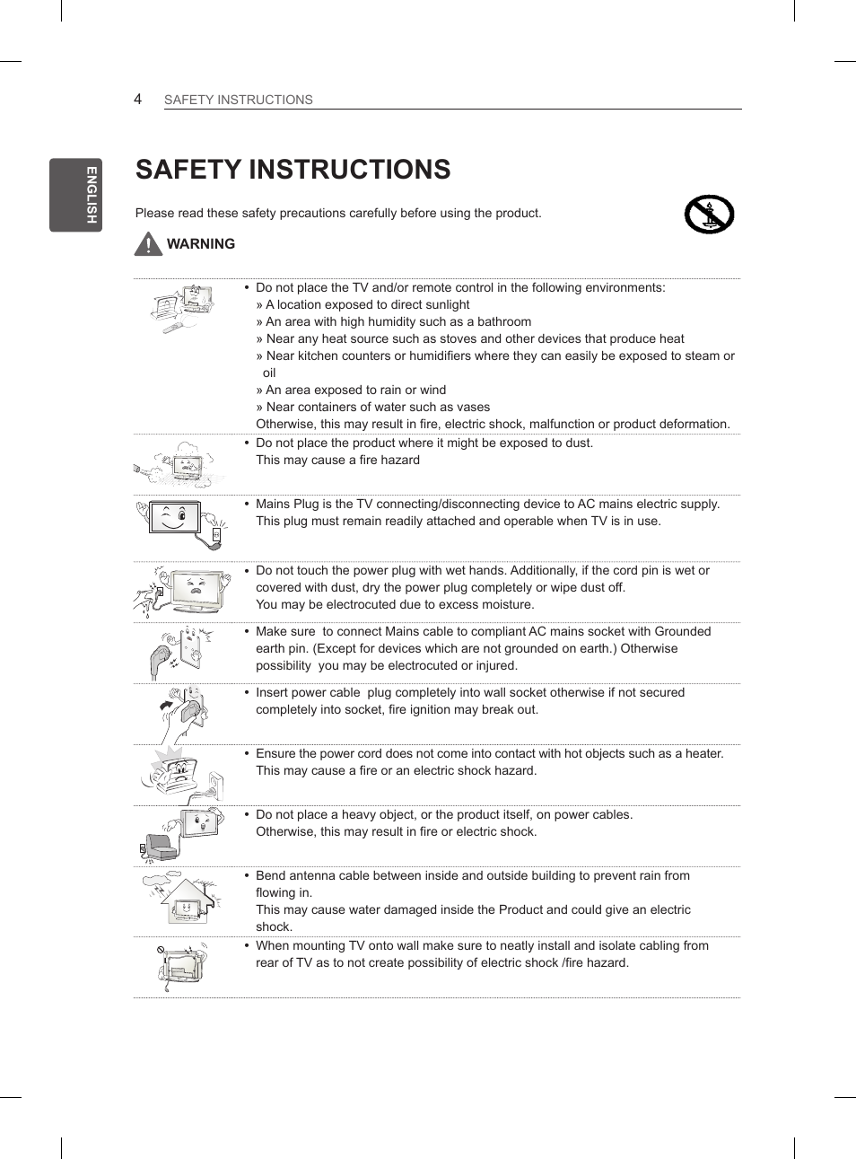 Safety instructions | LG 65LA970V User Manual | Page 73 / 559